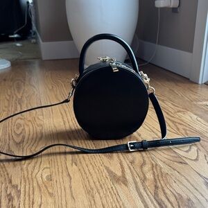 Round Top-Handle Crossbody Bag in Black with Gold Hardware
